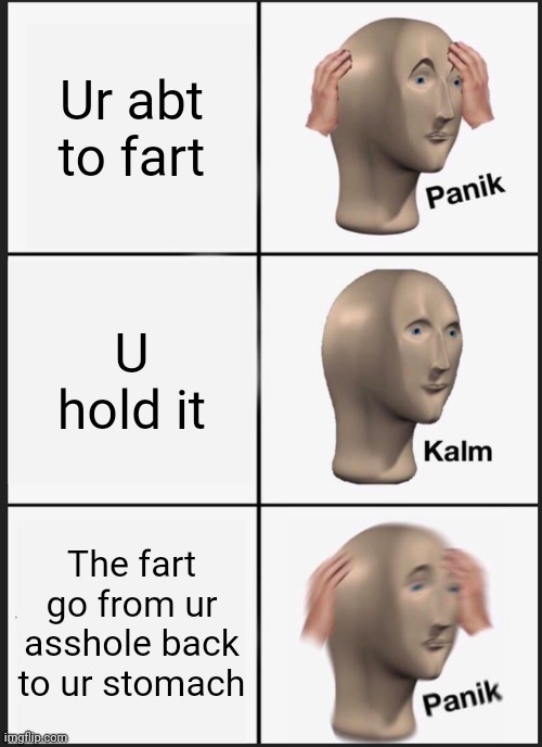 Who has this experience? | Ur abt to fart; U hold it; The fart go from ur asshole back to ur stomach | image tagged in memes,panik kalm panik | made w/ Imgflip meme maker