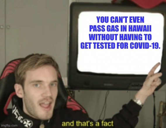 Farts apparently spread coronavirus | YOU CAN’T EVEN PASS GAS IN HAWAII WITHOUT HAVING TO GET TESTED FOR COVID-19. | image tagged in and that's a fact,memes,hawaii,coronavirus,fart,bad joke | made w/ Imgflip meme maker