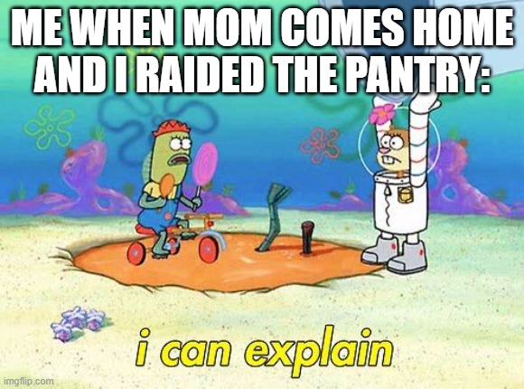Uhh I can explain | ME WHEN MOM COMES HOME AND I RAIDED THE PANTRY: | image tagged in uhh i can explain | made w/ Imgflip meme maker