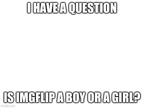 Say yeet if it is a boy say yeet backwards if it’s a girl | I HAVE A QUESTION; IS IMGFLIP A BOY OR A GIRL? | image tagged in blank white template | made w/ Imgflip meme maker