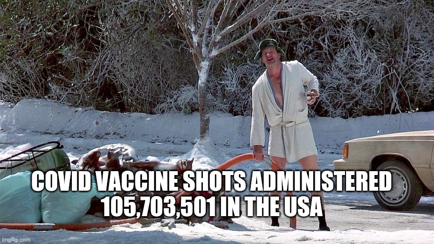 march 12, 2021 | COVID VACCINE SHOTS ADMINISTERED
105,703,501 IN THE USA | image tagged in cousin eddie | made w/ Imgflip meme maker