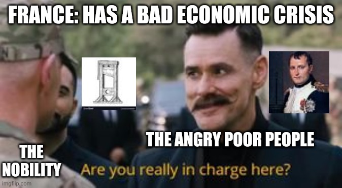 Robotnik are you really in charge here? | FRANCE: HAS A BAD ECONOMIC CRISIS; THE ANGRY POOR PEOPLE; THE NOBILITY | image tagged in robotnik are you really in charge here | made w/ Imgflip meme maker