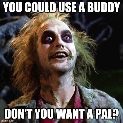 "Say My Name" from beetlejuice the musical | YOU COULD USE A BUDDY; DON'T YOU WANT A PAL? | image tagged in beetlejuice,musical | made w/ Imgflip meme maker