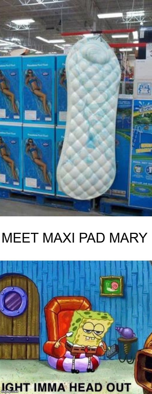 MEET MAXI PAD MARY | image tagged in maximum pad,memes,spongebob ight imma head out,funny | made w/ Imgflip meme maker