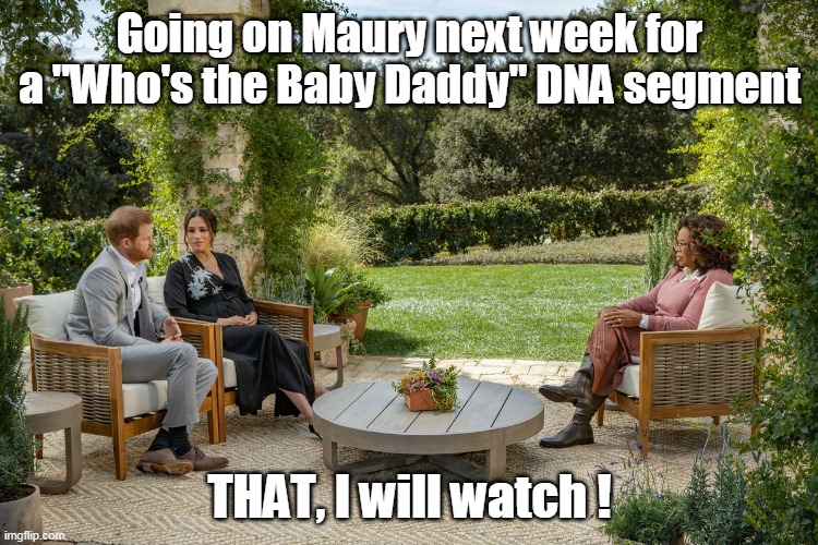 Royal Interview | Going on Maury next week for a "Who's the Baby Daddy" DNA segment; THAT, I will watch ! | image tagged in memes | made w/ Imgflip meme maker