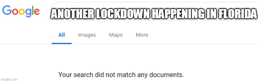 Google No Results | ANOTHER LOCKDOWN HAPPENING IN FLORIDA | image tagged in google no results | made w/ Imgflip meme maker