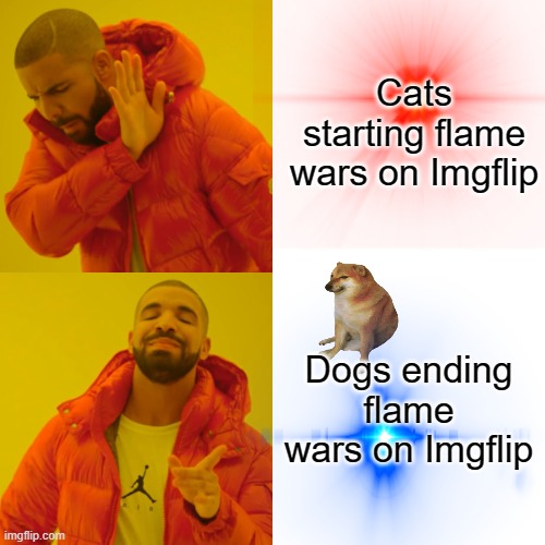 I've seen some wars here. c h i l l . o u t. |  Cats starting flame wars on Imgflip; Dogs ending flame wars on Imgflip | image tagged in flame war,report | made w/ Imgflip meme maker