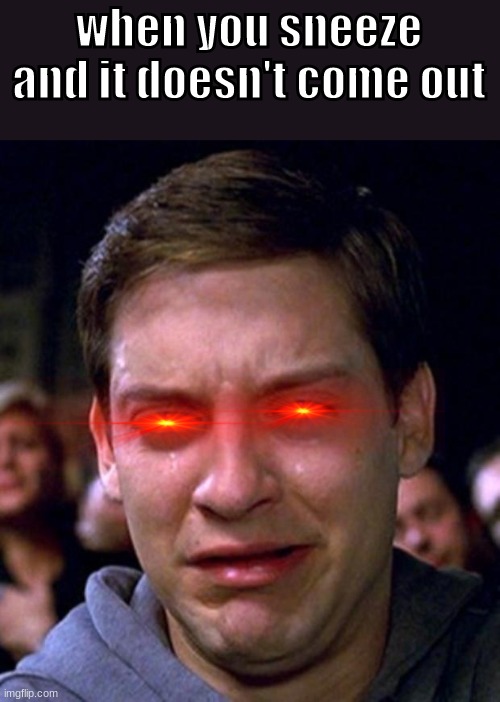 i think i'm the only one | when you sneeze and it doesn't come out | image tagged in crying peter parker | made w/ Imgflip meme maker