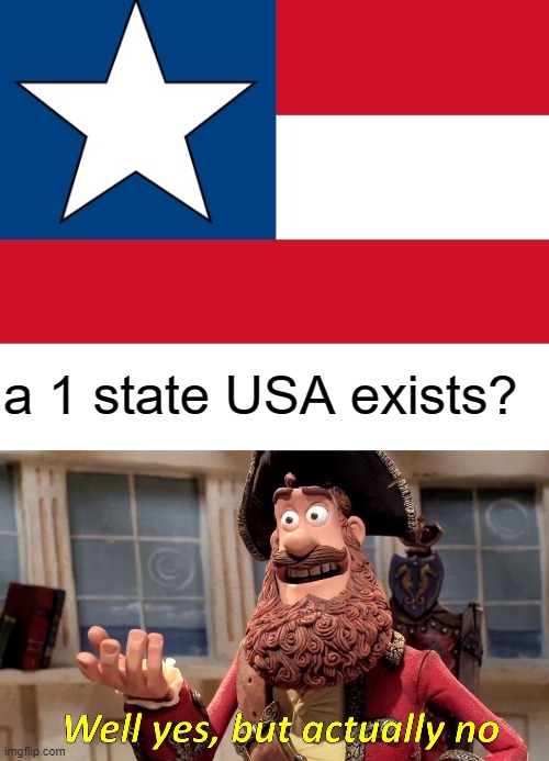 So yeah the top was used for a nationstates thingy | a 1 state USA exists? | image tagged in memes,well yes but actually no | made w/ Imgflip meme maker