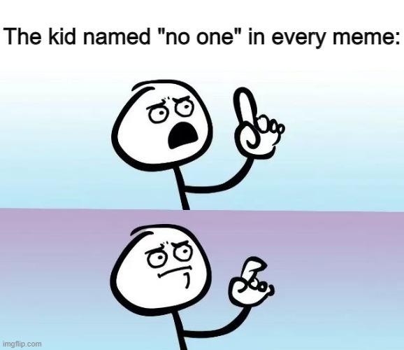 Am I right? |  The kid named "no one" in every meme: | image tagged in speechless stickman,no one | made w/ Imgflip meme maker