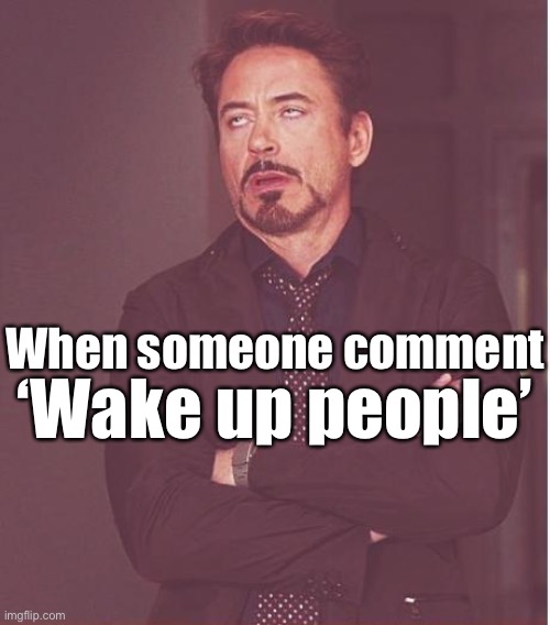 Wake up people /insert insults and spelling mistakes/ | ‘Wake up people’; When someone comment | image tagged in memes,face you make robert downey jr,conspiracy,conspiracy theory,haters,conspiracy theories | made w/ Imgflip meme maker