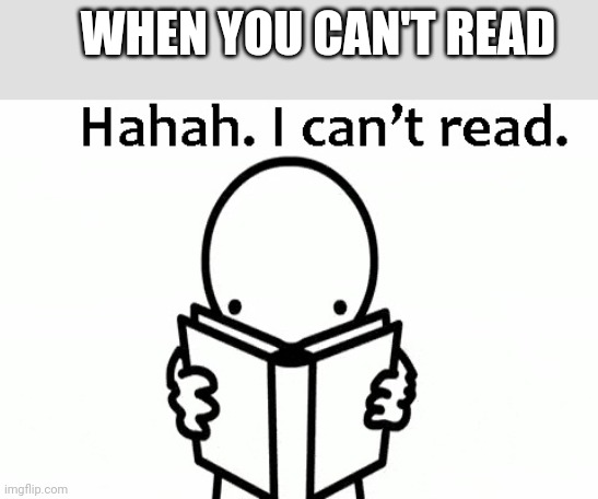 Haha, I Can't Read | WHEN YOU CAN'T READ | image tagged in haha i can't read | made w/ Imgflip meme maker