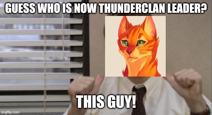 Fire heart, now Fire star be like: | GUESS WHO IS NOW THUNDERCLAN LEADER? THIS GUY! | image tagged in the office jim this guy | made w/ Imgflip meme maker