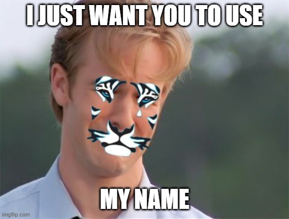 Sad Tiger | I JUST WANT YOU TO USE; MY NAME | image tagged in use my name,name,funny names,names for things | made w/ Imgflip meme maker