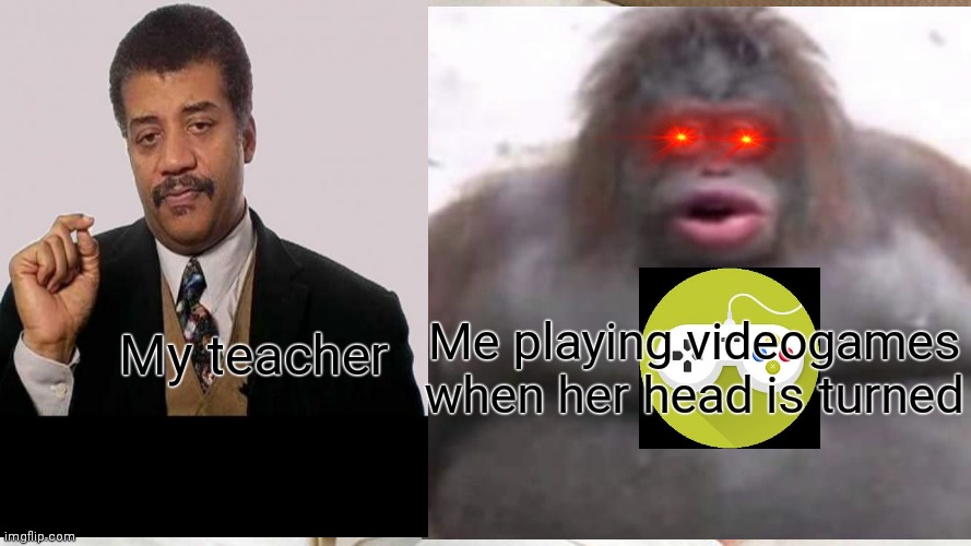 Me playing videogames when her head is turned; My teacher | image tagged in funny memes | made w/ Imgflip meme maker