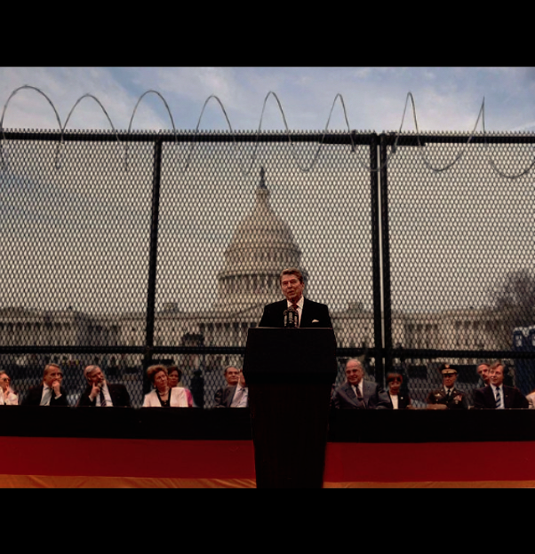 High Quality Ronald Reagan Joe Biden Tear down this wall Capitol Fence Blank Meme Template