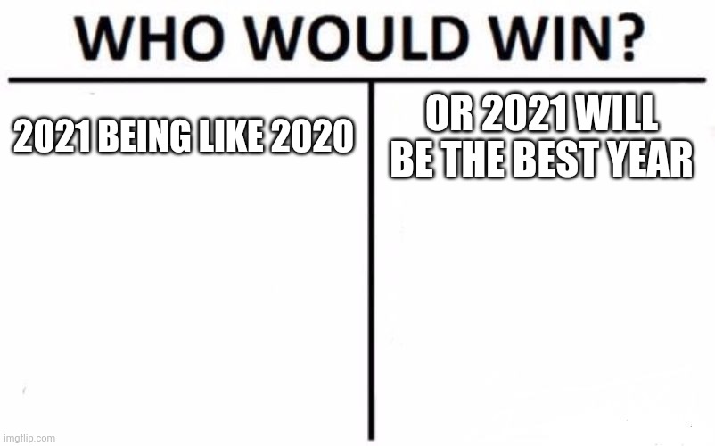 Who Would Win? | 2021 BEING LIKE 2020; OR 2021 WILL BE THE BEST YEAR | image tagged in memes,who would win | made w/ Imgflip meme maker