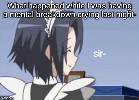 sir- | What happened while I was having a mental breakdown crying last night- | image tagged in sir- | made w/ Imgflip meme maker