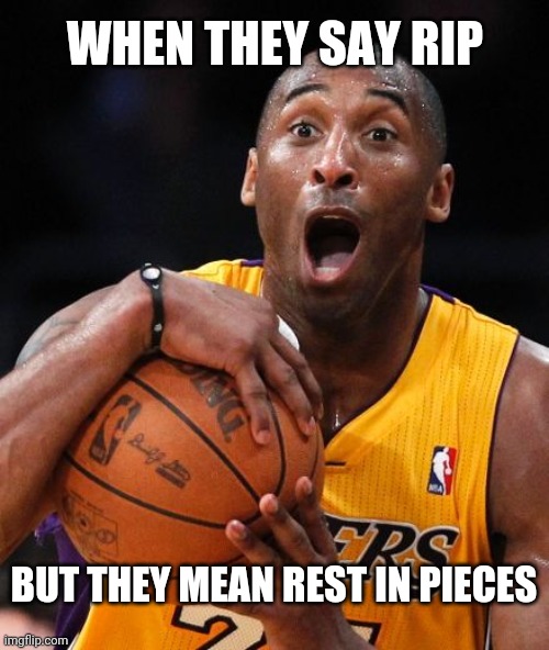 Shredded | WHEN THEY SAY RIP; BUT THEY MEAN REST IN PIECES | image tagged in kobe bryant,i believe i can fly,shocked face,confused screaming | made w/ Imgflip meme maker