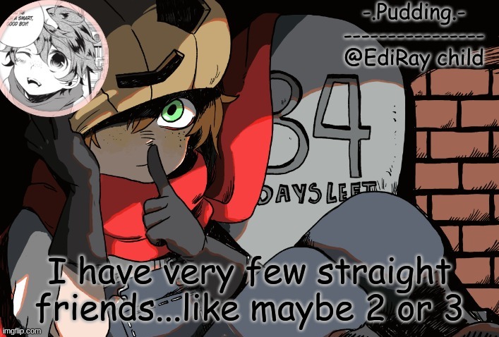 Pudding Eddie Temp | I have very few straight friends...like maybe 2 or 3 | image tagged in pudding eddie temp | made w/ Imgflip meme maker