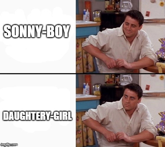 Imagine if your dad just called you this | SONNY-BOY; DAUGHTERY-GIRL | image tagged in comprehending joey | made w/ Imgflip meme maker