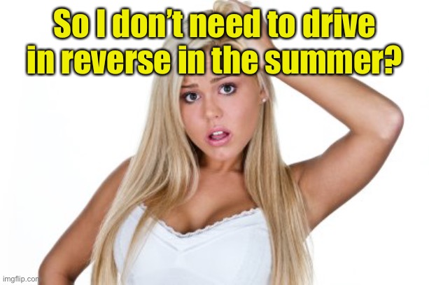 Dumb Blonde | So I don’t need to drive in reverse in the summer? | image tagged in dumb blonde | made w/ Imgflip meme maker