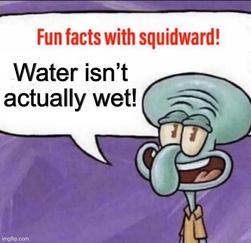 Fun fact btw | Water isn’t actually wet! | image tagged in fun facts with squidward | made w/ Imgflip meme maker