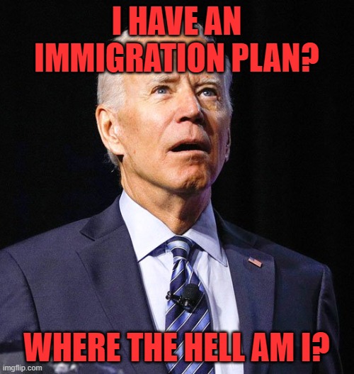 Joe Biden | I HAVE AN IMMIGRATION PLAN? WHERE THE HELL AM I? | image tagged in joe biden | made w/ Imgflip meme maker