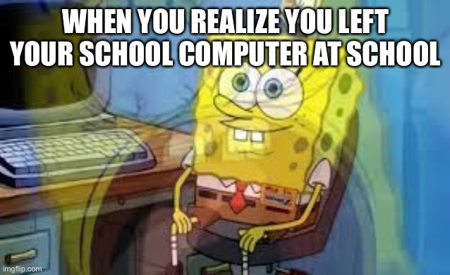 Its to true | WHEN YOU REALIZE YOU LEFT YOUR SCHOOL COMPUTER AT SCHOOL | image tagged in internally screaming | made w/ Imgflip meme maker