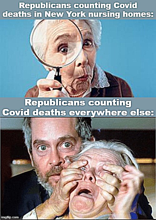 Cuomo's nursing home scandal vs. rampant Republican failure to contain Covid in Red states lol | image tagged in covid-19,covid,republicans,conservative logic,conservative hypocrisy,coronavirus | made w/ Imgflip meme maker