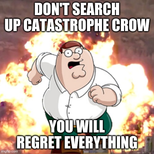 Peter G telling you not to do something | DON'T SEARCH UP CATASTROPHE CROW; YOU WILL REGRET EVERYTHING | image tagged in peter g telling you not to do something | made w/ Imgflip meme maker
