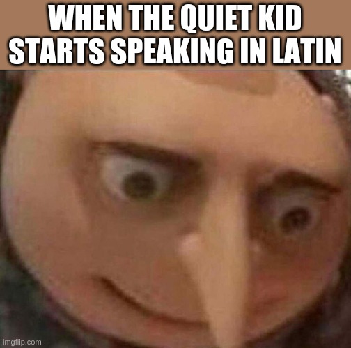lol | WHEN THE QUIET KID STARTS SPEAKING IN LATIN | image tagged in gru meme | made w/ Imgflip meme maker