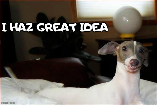 I HAZ GREAT IDEA | image tagged in dogs | made w/ Imgflip meme maker