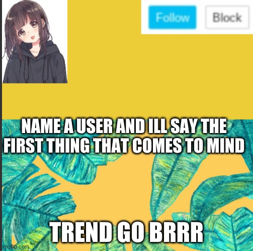 NAME A USER AND ILL SAY THE FIRST THING THAT COMES TO MIND; TREND GO BRRR | made w/ Imgflip meme maker