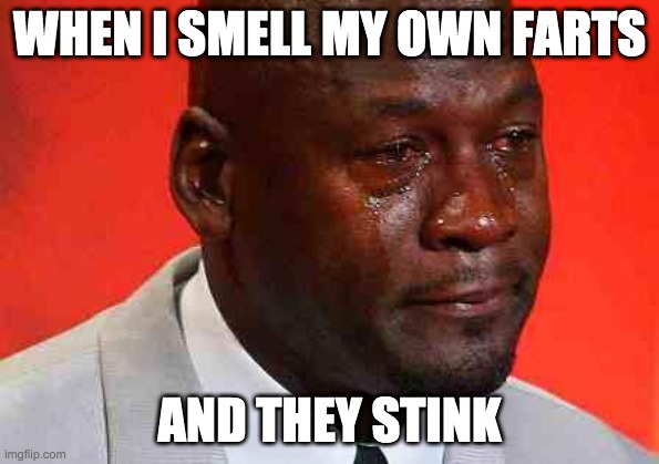 crying michael jordan | WHEN I SMELL MY OWN FARTS; AND THEY STINK | image tagged in crying michael jordan | made w/ Imgflip meme maker