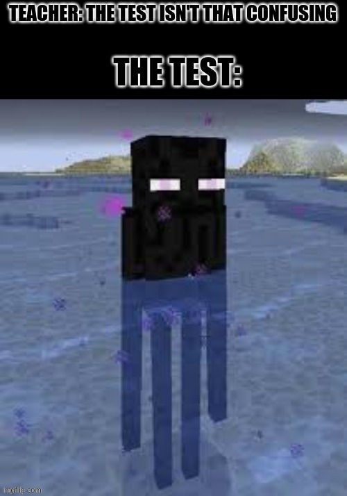 Night mode meme | THE TEST:; TEACHER: THE TEST ISN'T THAT CONFUSING | image tagged in cursed enderman,funny,fun,funnny,minecraft,gaming | made w/ Imgflip meme maker
