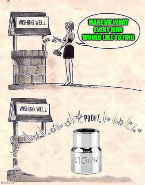 wishing well | MAKE ME WHAT EVERY MAN WOULD LIKE TO FIND | image tagged in kewlew,wishing well | made w/ Imgflip meme maker