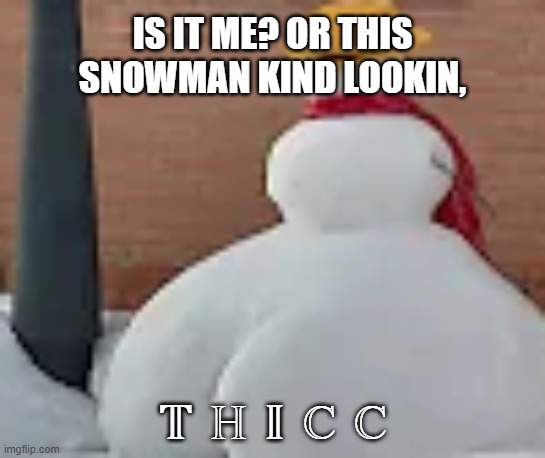 Thicc snowman | IS IT ME? OR THIS SNOWMAN KIND LOOKIN, 𝕋  ℍ  𝕀  ℂ  ℂ | image tagged in snowman,thicc,cursed image,funny meme | made w/ Imgflip meme maker