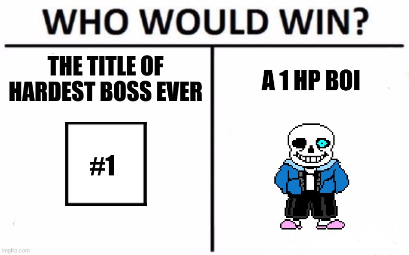 Who Would Win? | THE TITLE OF HARDEST BOSS EVER; A 1 HP BOI; #1 | image tagged in memes,who would win | made w/ Imgflip meme maker