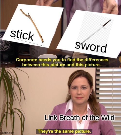 They're The Same Picture Meme | stick sword Link Breath of the Wild | image tagged in memes,they're the same picture | made w/ Imgflip meme maker