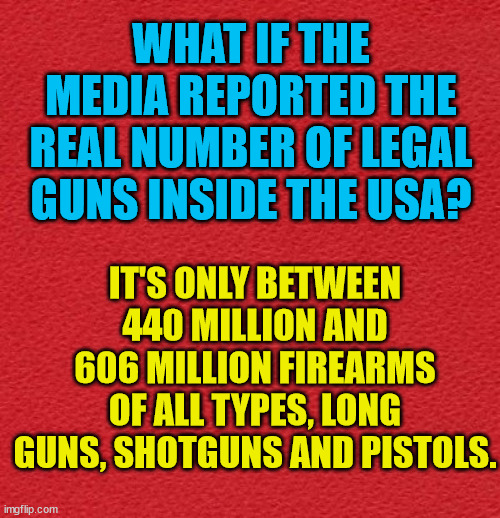 blank red card | WHAT IF THE MEDIA REPORTED THE REAL NUMBER OF LEGAL GUNS INSIDE THE USA? IT'S ONLY BETWEEN 440 MILLION AND 606 MILLION FIREARMS OF ALL TYPES, LONG GUNS, SHOTGUNS AND PISTOLS. | image tagged in blank red card | made w/ Imgflip meme maker