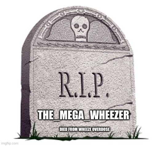 RIP | THE_MEGA_WHEEZER DIED FROM WHEEZE OVERDOSE | image tagged in rip | made w/ Imgflip meme maker