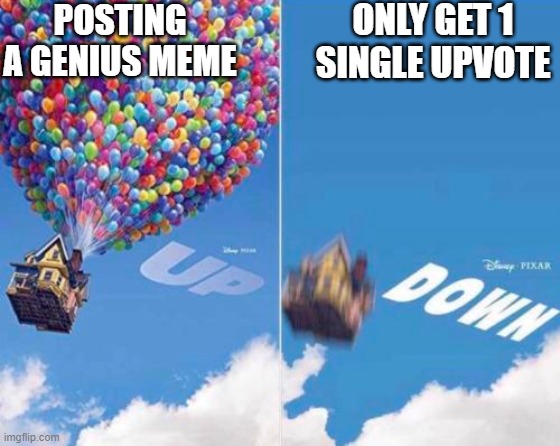True | POSTING A GENIUS MEME; ONLY GET 1 SINGLE UPVOTE | image tagged in up and down | made w/ Imgflip meme maker