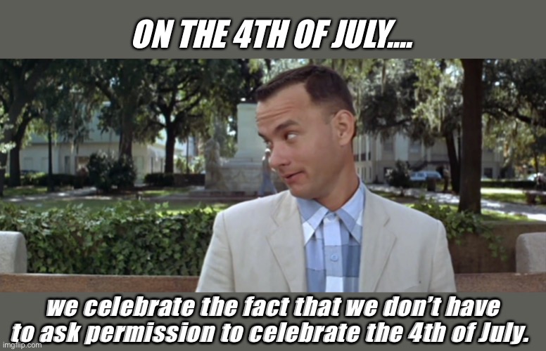 Open or not, we’re gonna shoot fireworks and enjoy BBQ | ON THE 4TH OF JULY.... we celebrate the fact that we don’t have to ask permission to celebrate the 4th of July. | image tagged in forest gump,memes,politics lol | made w/ Imgflip meme maker