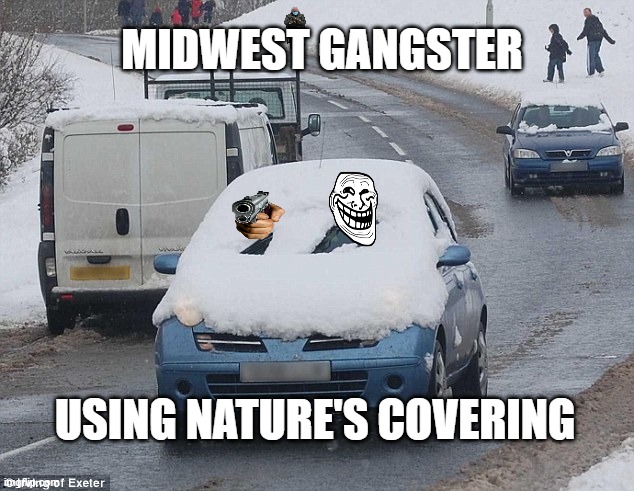Have you seen this? |  MIDWEST GANGSTER; USING NATURE'S COVERING | image tagged in gangster,armed robbery,snow,snow joke | made w/ Imgflip meme maker