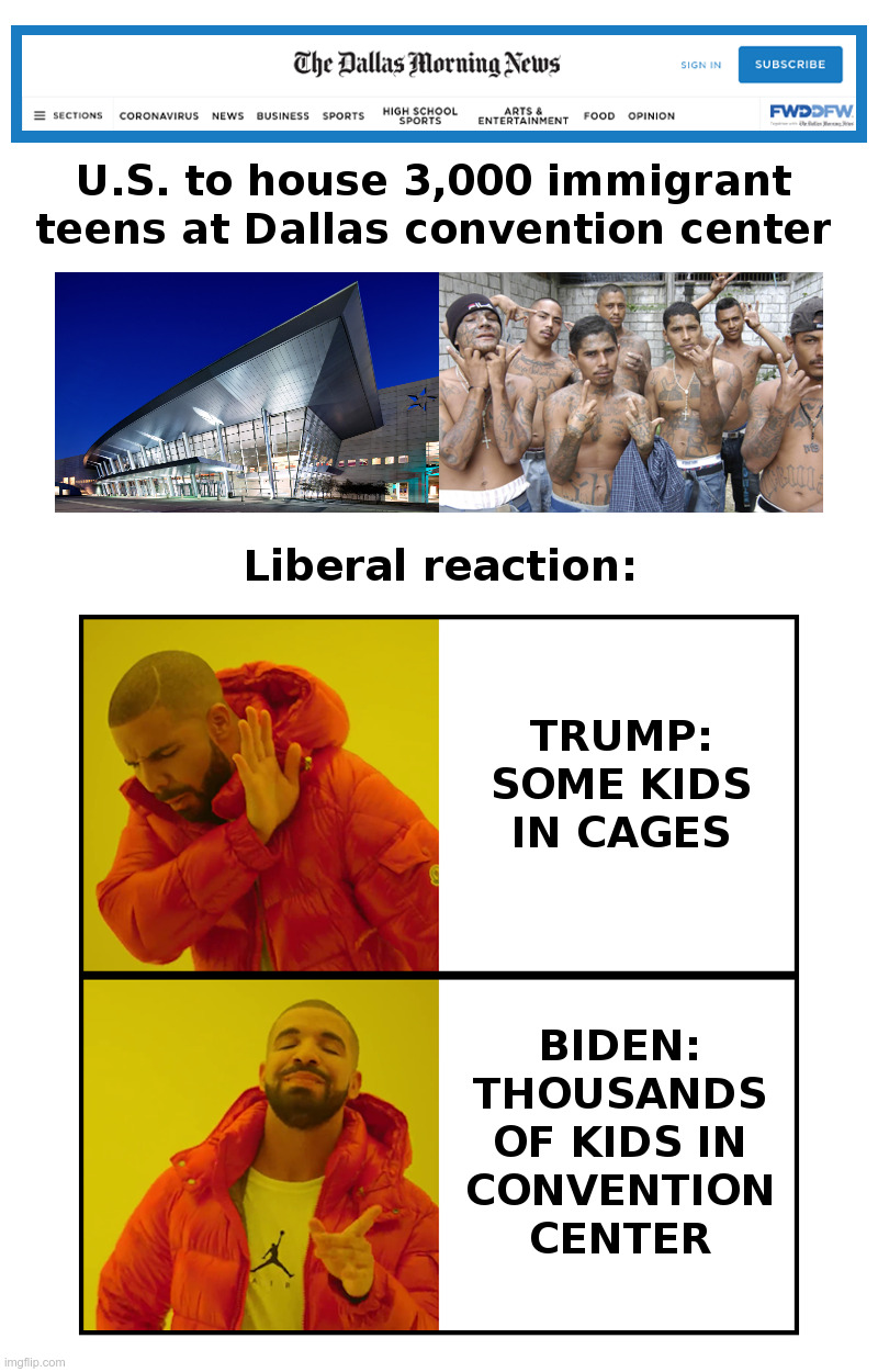 U.S. to house 3,000 immigrant teens at Dallas convention center | image tagged in joe biden,immigration,policy,results,kids in cages,kids in reception centers | made w/ Imgflip meme maker