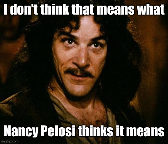 Inigo Montoya Meme | I don’t think that means what Nancy Pelosi thinks it means | image tagged in memes,inigo montoya | made w/ Imgflip meme maker