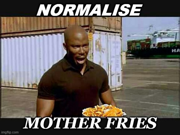 Normalise | NORMALISE; MOTHER FRIES | image tagged in dokes fries | made w/ Imgflip meme maker