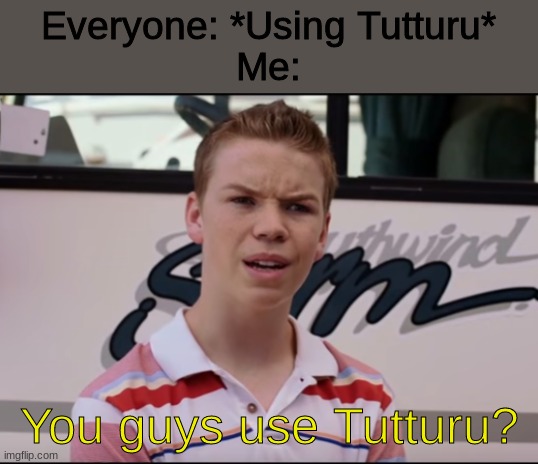 Seriously I don't use it | Everyone: *Using Tutturu*
Me:; You guys use Tutturu? | image tagged in you guys have | made w/ Imgflip meme maker