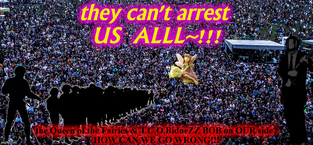 Queen. of. the. FAIRIES. TCOBidneZZBOB. | they can't arrest 
US  ALLL~!!! the Queen of the Fairies & T.C.O.BidneZZ BOB on OUR side?
HOW CAN WE GO WRONG!!! | image tagged in how can you go wrong,cannot arrest us all,we have the numbers,we have the power,we have control,now we roll | made w/ Imgflip meme maker